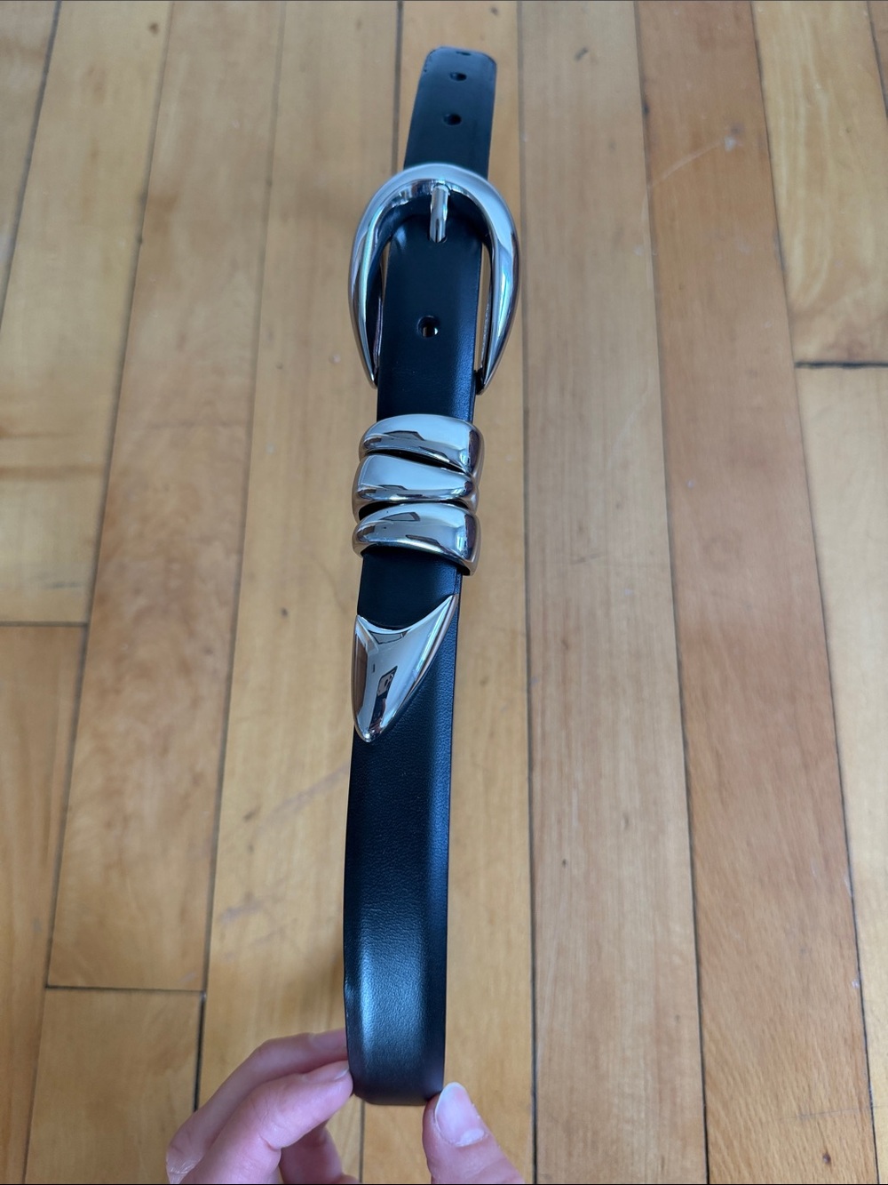 Madewell Black Leather Belt with Silver-Tone Buckle
